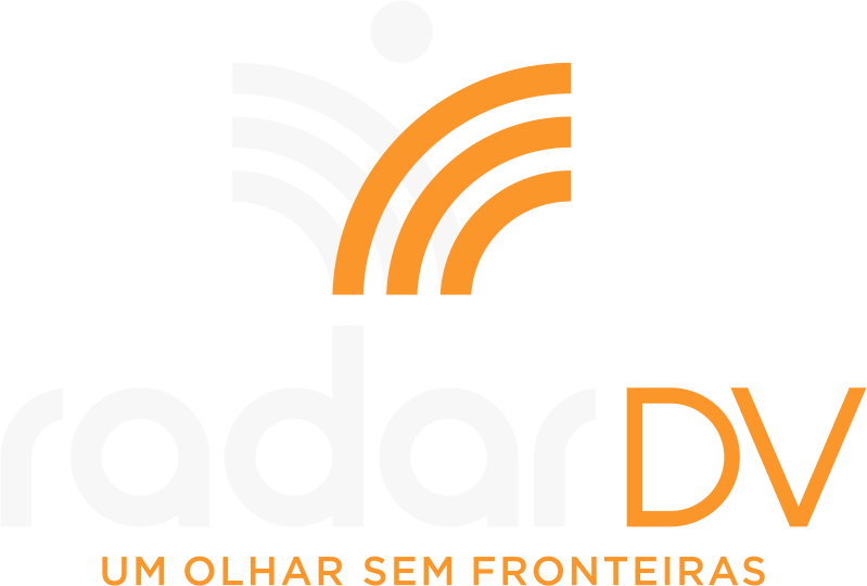 Logotipo Radar DV versão nas cores branco e laranja